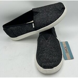 TOMS Youth Belmont Black Glitter Slip On‎ Shoes Women's Size 5 NEW